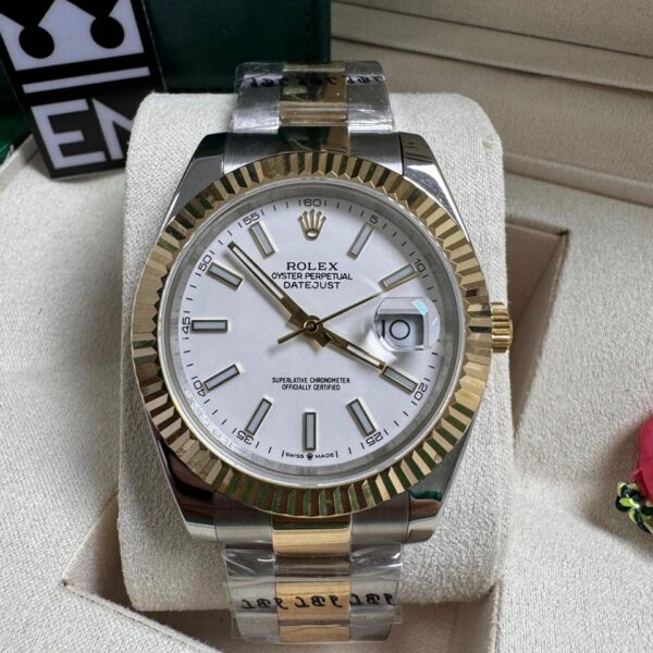 Rolex Datejust - Misto/Branco - Bezel canelado - Oyster