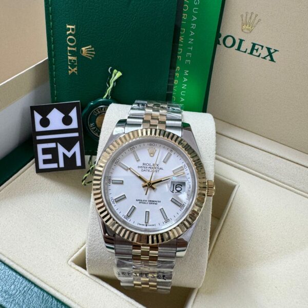 Rolex Datejust - Misto/Branco - Bezel Canelado - Jubilee