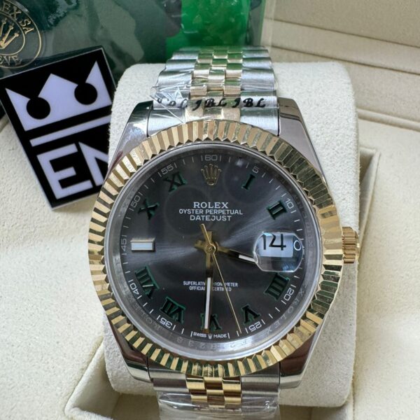 Rolex Datejust - Misto/Cinza/Romano - Bezel Canelado - Jubilee