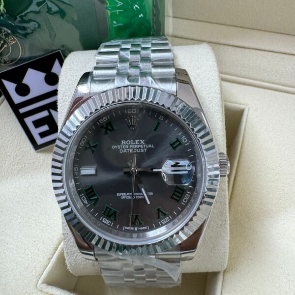 Rolex Datejust - Cinza/Romano - Bezel Canelado - Jubilee